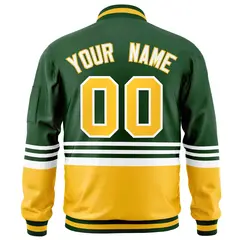 Green Gold-White Color Block Varsity Letterman Bomber Jacket 4