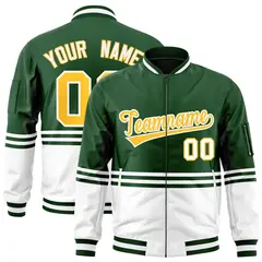 Green Gold-White Color Block Varsity Letterman Bomber Jacket 1