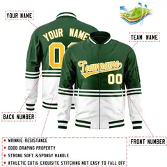 Green Gold-White Color Block Varsity Letterman Bomber Jacket 2