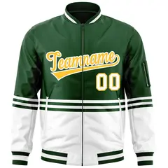 Green Gold-White Color Block Varsity Letterman Bomber Jacket 3