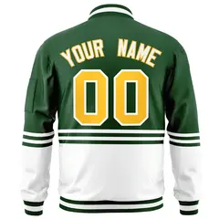 Green Gold-White Color Block Varsity Letterman Bomber Jacket 4