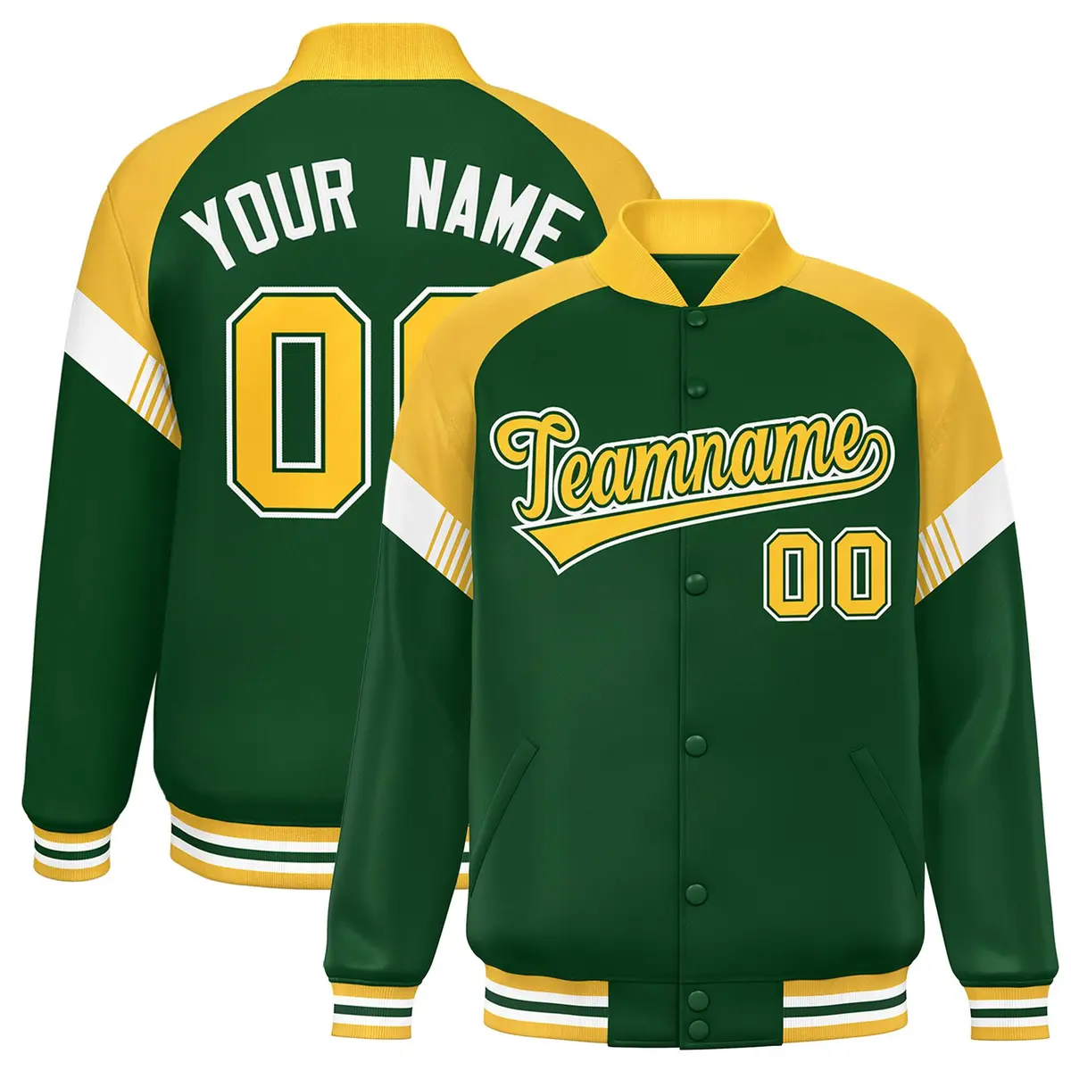 Green Gold-White Color Block Varsity Letterman Jacket