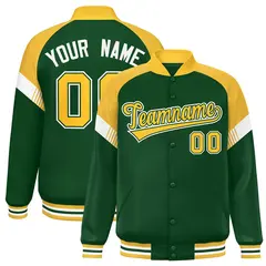 Green Gold-White Color Block Varsity Letterman Jacket 1