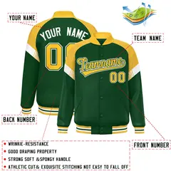 Green Gold-White Color Block Varsity Letterman Jacket 2