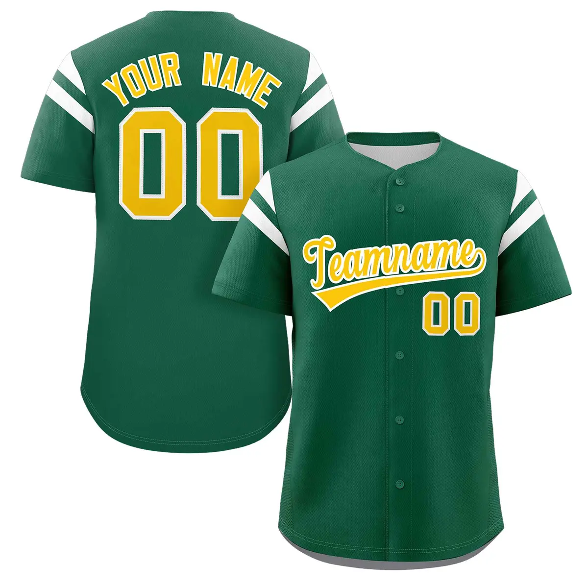Green Gold-White Full Button Baseball Jersey