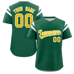 Green Gold-White Full Button Baseball Jersey
