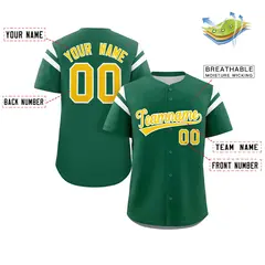 Green Gold-White Full Button Baseball Jersey 2