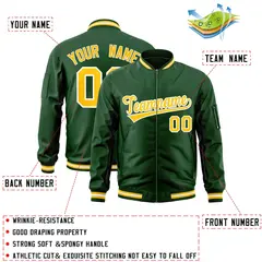 Green Gold-White Full-Zip Varsity Letterman Bomber Jacket 2