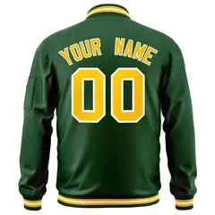 Green Gold-White Full-Zip Varsity Letterman Bomber Jacket 4