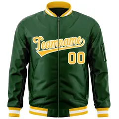 Green Gold-White Full-Zip Varsity Letterman Bomber Jacket 3