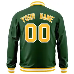 Green Gold-White Full-Zip Varsity Letterman Bomber Jacket 4