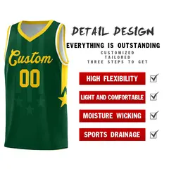 Green Gold White Gradient Star Graffiti Basketball Jersey 2