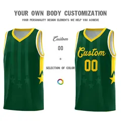 Green Gold White Gradient Star Graffiti Basketball Jersey 3
