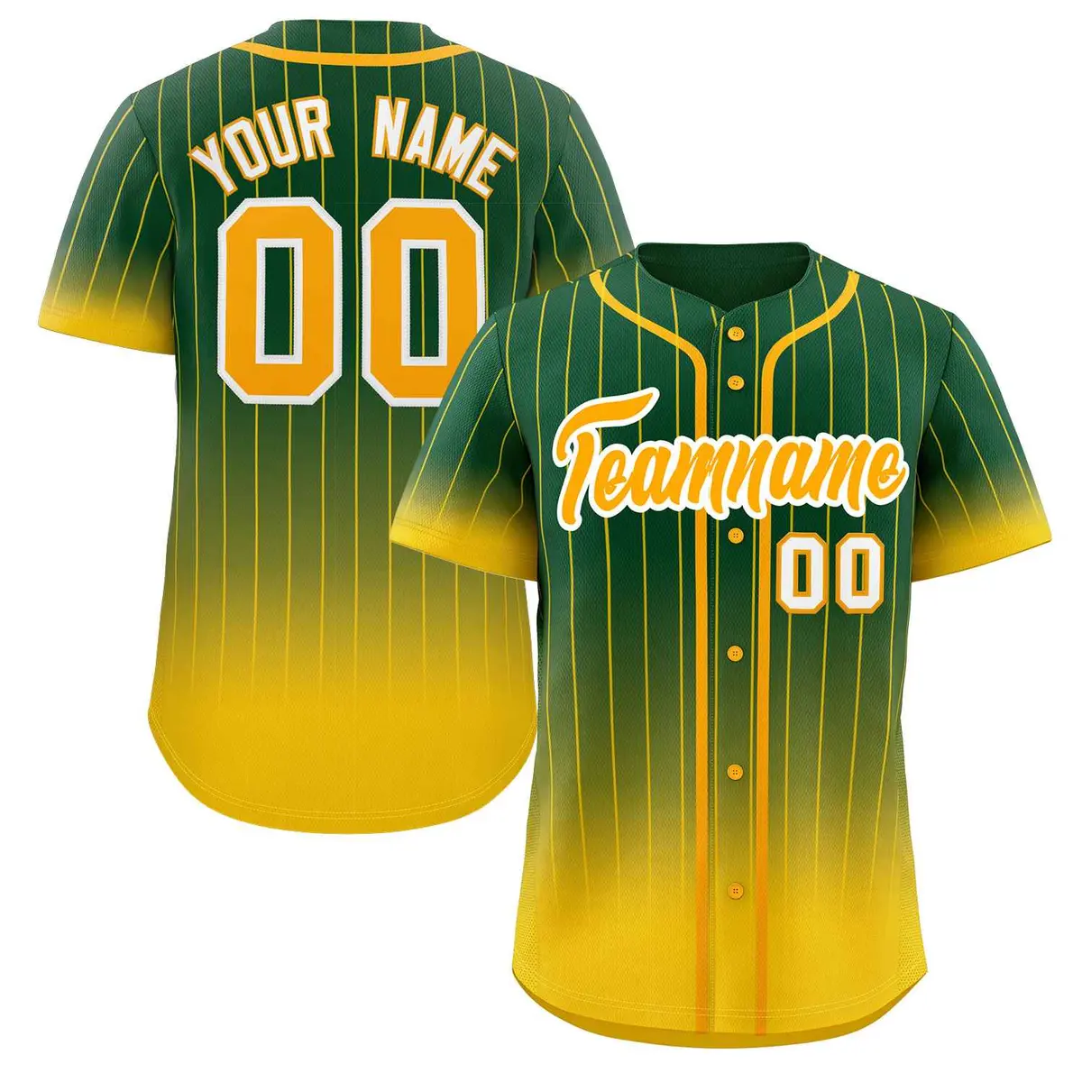 Green Gold-White Gradient Stripe Baseball Jersey