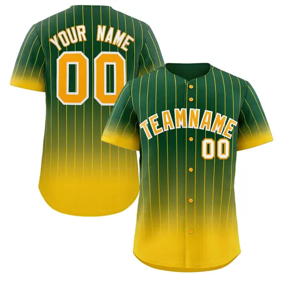 Green Gold-White Gradient Stripe Baseball Jersey
