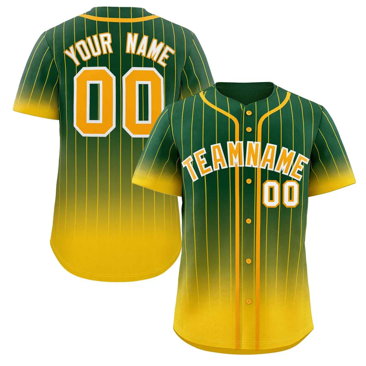 Green Gold-White Gradient Stripe Baseball Jersey