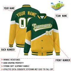 Green Gold White-Green Color Block Varsity Baseball Jacket 2