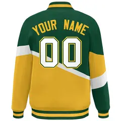 Green Gold White-Green Color Block Varsity Baseball Jacket 4