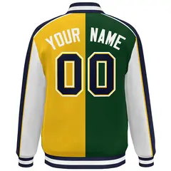 Green Gold White-Navy Color Block Varsity Bomber Baseball Jacket 4