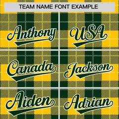 Green Gold-White Plaid Varsity Full-Snap Letterman Baseball Jacket 3