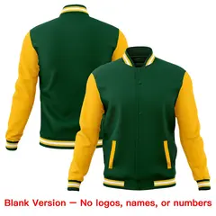 Green Gold White Raglan Full-Snap Letterman Cotton Jacket 6
