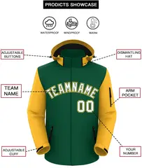 Green Gold-White Raglan Sleeves Waterproof Jacket 2
