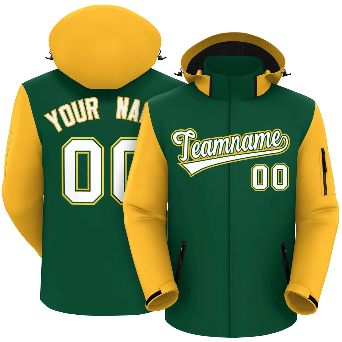 Green Gold-White Raglan Sleeves Waterproof Jacket