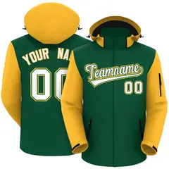 Green Gold-White Raglan Sleeves Waterproof Jacket