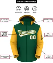 Green Gold-White Raglan Sleeves Waterproof Jacket 2