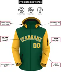Green Gold-White Raglan Sleeves Waterproof Jacket 2