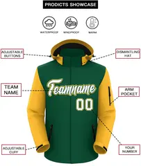 Green Gold-White Raglan Sleeves Waterproof Jacket 2