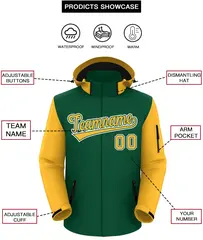Green Gold-White Raglan Sleeves Waterproof Jacket 2