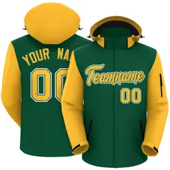 Green Gold-White Raglan Sleeves Waterproof Jacket
