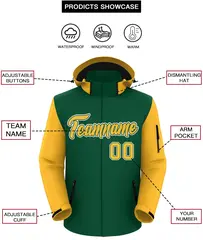 Green Gold-White Raglan Sleeves Waterproof Jacket 2