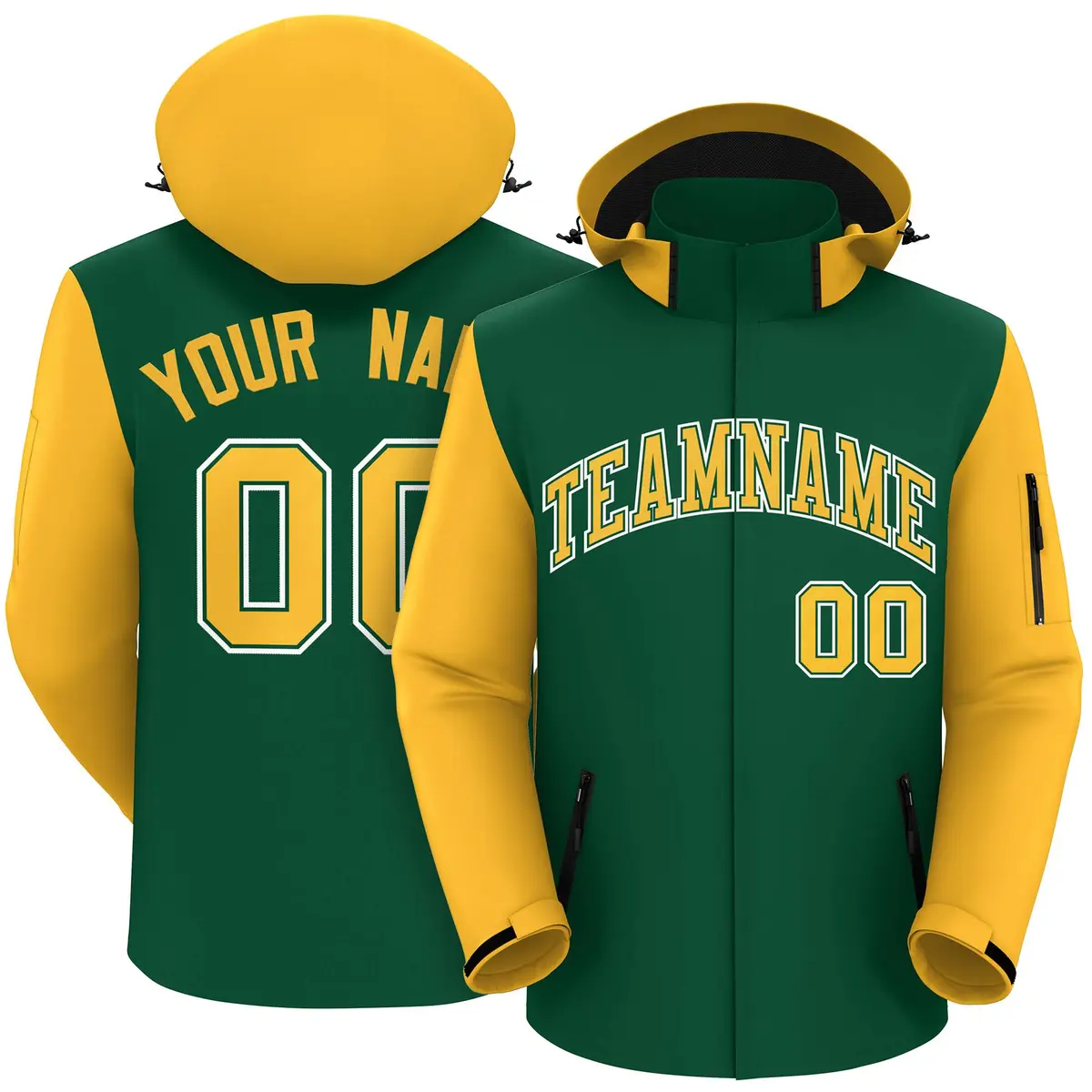 Green Gold-White Raglan Sleeves Waterproof Jacket