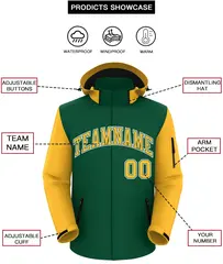 Green Gold-White Raglan Sleeves Waterproof Jacket 2