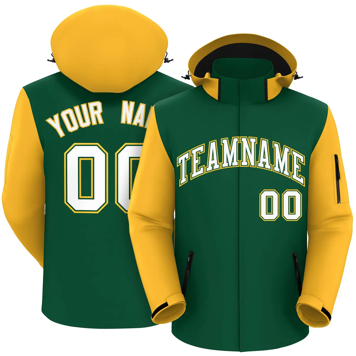 Green Gold-White Raglan Sleeves Waterproof Jacket