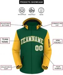 Green Gold-White Raglan Sleeves Waterproof Jacket 2