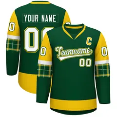 Green Gold-White Raglan V-Neck Hockey Jersey 1