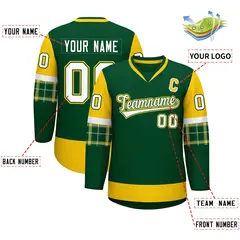 Green Gold-White Raglan V-Neck Hockey Jersey 2