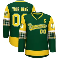 Green Gold-White Raglan V-Neck Hockey Jersey 1