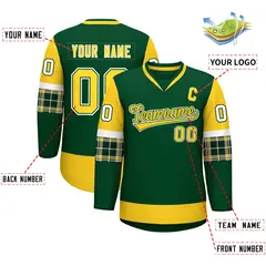 Green Gold-White Raglan V-Neck Hockey Jersey 2