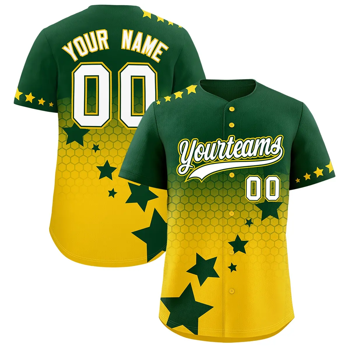 Green Gold White Rising Stars Gradient Baseball Jersey