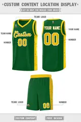 Green Gold-White Side Splash Basketball Uniform Jersey 2