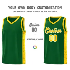 Green Gold-White Side Splash Basketball Uniform Jersey 3