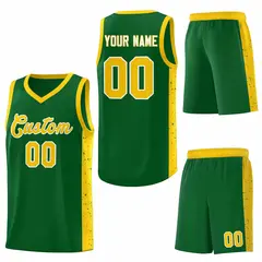 Green Gold-White Side Splash Basketball Uniform Jersey 6