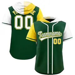 Green Gold White Split Raglan Baseball Hoodie Jersey