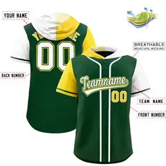 Green Gold White Split Raglan Baseball Hoodie Jersey 2