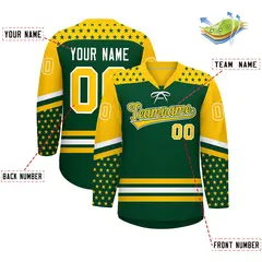 Green Gold White Star Series Lace-Up Neck Hockey Jersey 2
