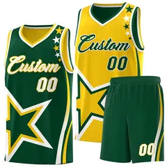 Green Gold White Star Series Reversible Basketball Jersey